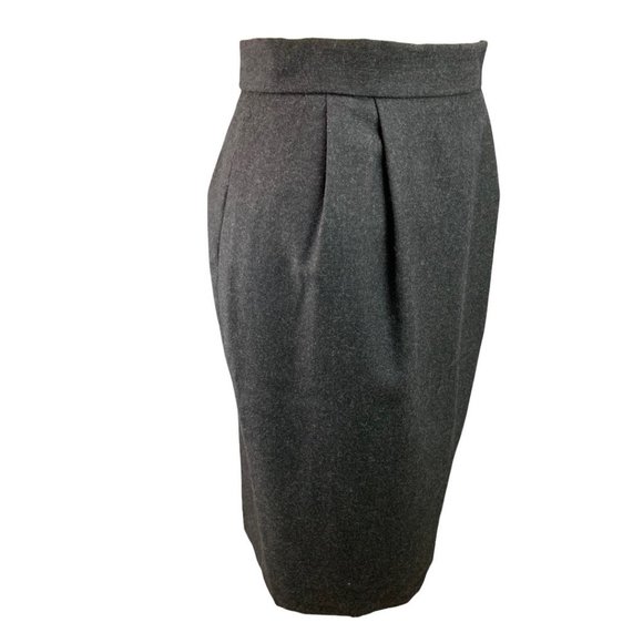 6 Casual Corner 100% Pure Wool Pleated Lined Back Zipper Button Skirt Grey Vinta - Picture 2 of 11